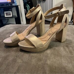CL by Laundry Gold Strappy Block Heels